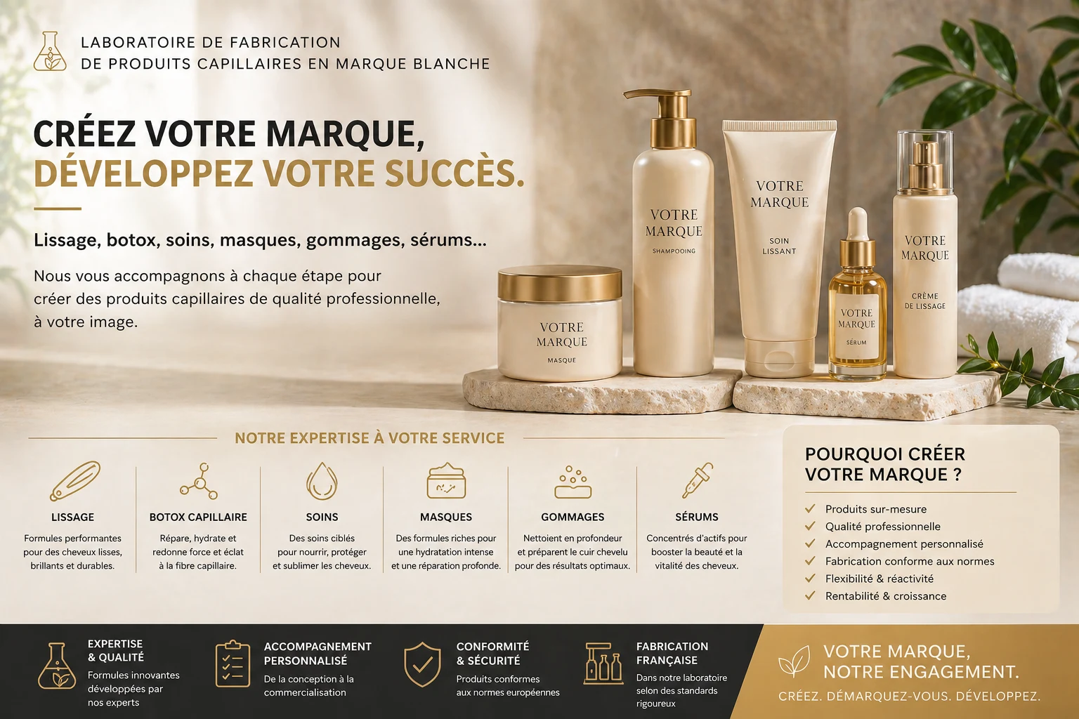 Créez votre marque, développez votre succès - Laboratoire de produits capillaires en marque blanche